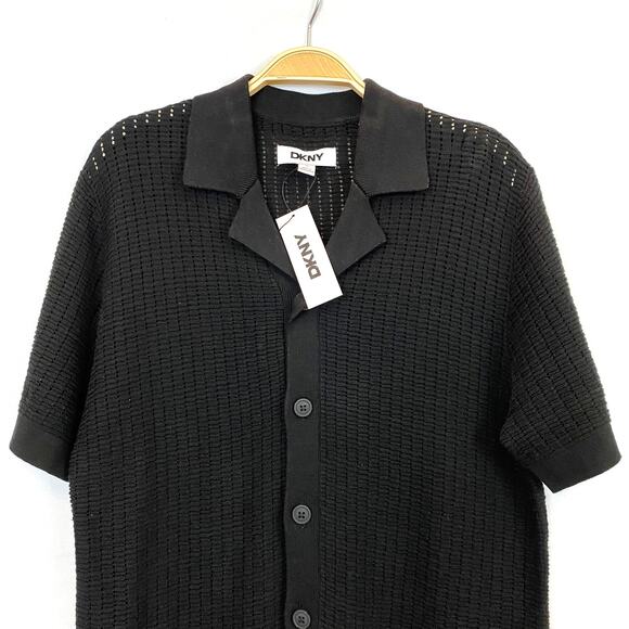 Dkny Other - DKNY Crochet Shirt Men Size S Black Button Up Short Sleeve Preppy Festival NWT